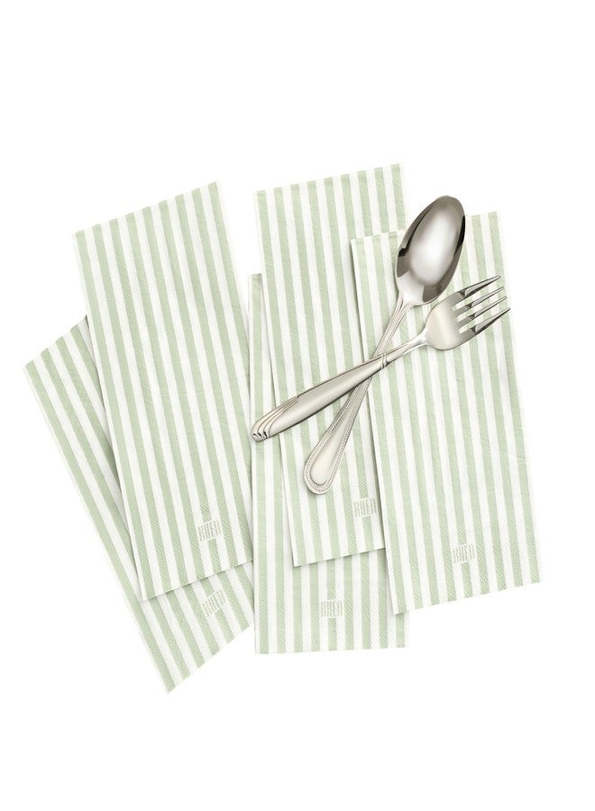Khen Striped 100-Count Luxury Disposable Napkins, European Stripes Design, 2-Ply Tableware, Linen-Feel Paper Guest Towels, Elegant Soft & Absorbent Hand Towel, Party Napkin or Placemats 15.75"x13" - Green - Image 1